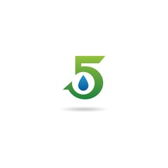 number 5 with drop logo design icon