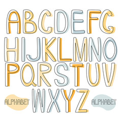 Creative colored English alphabet hand drawn on white background. In alphabet order. Vector illustration.