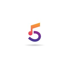 number 5 with music logo design icon