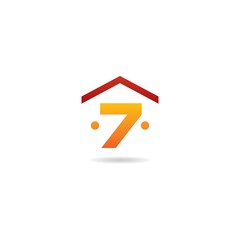 number 7 with home logo design icon