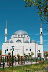 The place where the members of the Islamic religion worship  the mosque  the religious place of the Muslims.