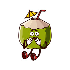 Cute coconut character shocked. Fruit character icon concept isolated. Emoji Sticker. flat cartoon style Vector