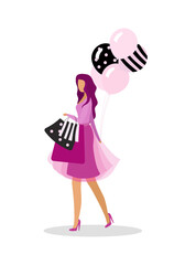 Fashion-monger flat color vector faceless character. Shopping addict. Looking for holiday sales. Lady shopper. Leading fashion trends isolated cartoon illustration for web graphic design and animation