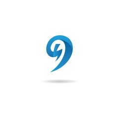 number 9 with abstract, electro logo design icon template