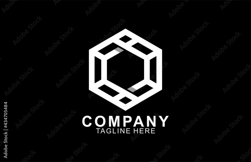 Poster monogram simple hexagonal linear logo