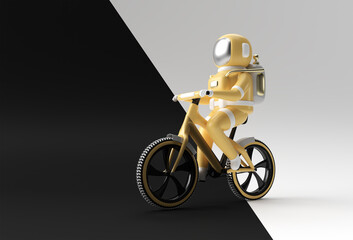 3D Render Concept of astronaut bicycle 3D art design illustration.