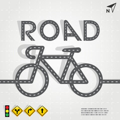 Vector road in form of bicycle with road signs, Vector Illustration EPS10.