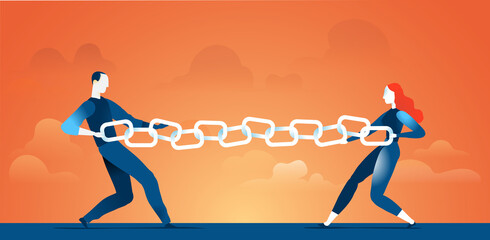 Una coppia che tira una catena. Tiro alla fune © Hurca!