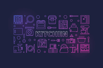 Kitchen vector concept colorful line horizontal illustration