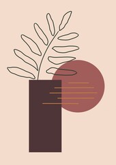 Abstract minimalist art poster. Geometric forms and abstract branch. Postcard, wallpaper, prints