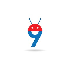 number 9 with robot logo design icon template