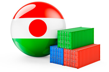 Cargo containers with Niger flag. Freight shipping in Niger, 3D rendering