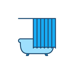 Bathtub and Shower Curtain vector concept blue icon