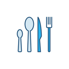 Fork, Knife and Spoons vector concept blue icon or sign