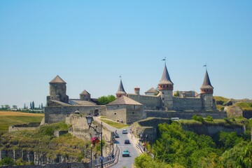 Fototapeta na wymiar Kamianets-Podilskyi Castleis a former Ruthenian-Lithuanian castle and a later three-part Polish fortress located in the historic city of Kamianets-Podilskyi, Ukraine.