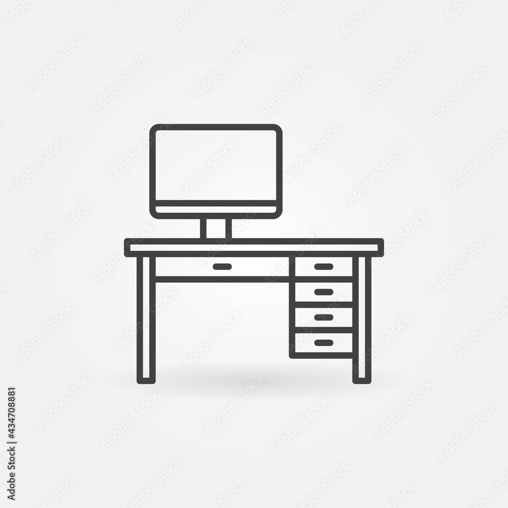 Poster computer on the table vector concept linear icon