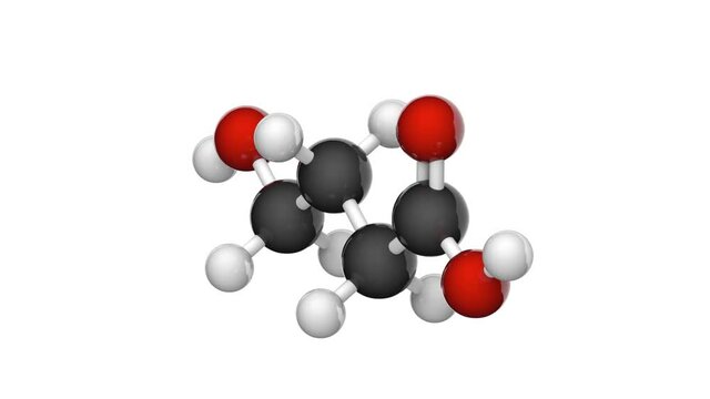 4-hydroxybutanoic acid (Gamma-Hydroxybutyric acid or GHB), is neurotransmitter and a psychoactive drug. 3D render. Seamless loop. Chemical structure model: Ball and Stick. White background