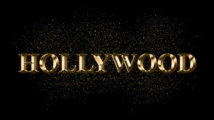 HOLLYWOOD, Gold Text Effect, Gold text with sparks, Gold Plated Text Effect