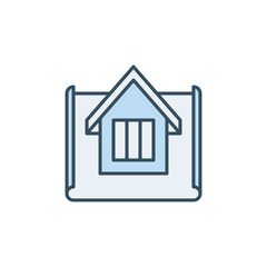 House Building on Paper vector blue icon