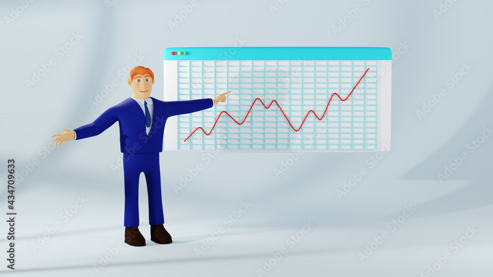 Aufkleber 3d render of businessman and graph. business online mobile and e-commerce on web shopping concept. s
