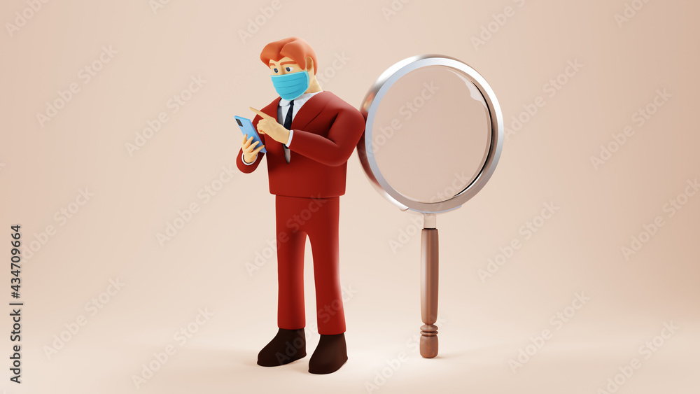 Aufkleber 3d render of businessman use mobile phone to find information. business online mobile and e-commerce