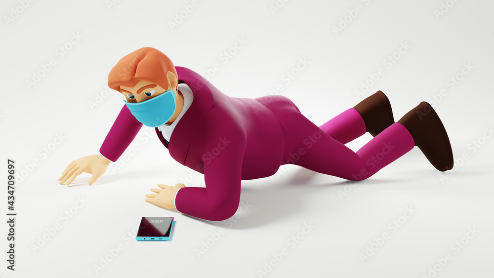 Poster 3d render of businessman is poor in business. business online mobile and e-commerce on web shopping 