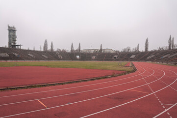 Old abandoned athletics stadium in the center of Warsaw 