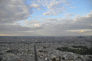 Majestic panorama view of Paris cityscape under beautiful cloudy sky, France