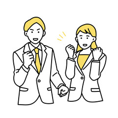 男性＆女性ビジネスパーソン　ガッツポーズ