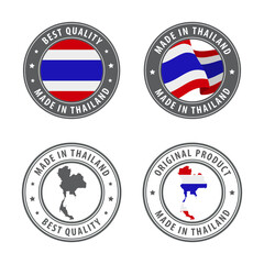 Made in Thailand - set of labels, stamps, badges, with the Thailand map and flag. Best quality. Original product.