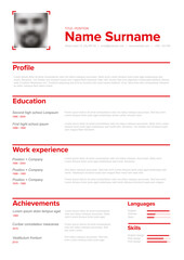 Minimalist resume cv template with red accent