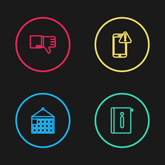 Set line Calendar, User manual, Mobile with exclamation mark and Dislike icon. Vector