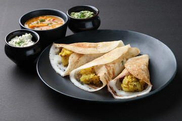 Masala Dosa / Indian breakfast Crepes with spicy potato filling