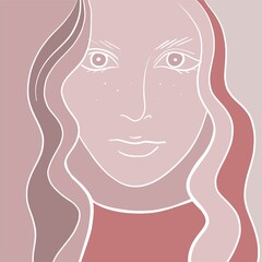 beautiful young girl abstract portrait, vector clipart, freehand modern illustration