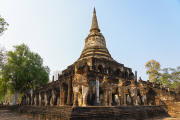 Wat Chang Lom stupa at the Si Satchanalai Historical Park, Sukhothai, Thailand
