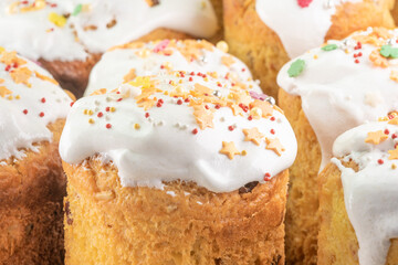 Easter cakes. Decorated fresh Easter cakes