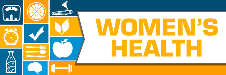 Womens Health Blue Orange Health Symbols Grid Left White Horizontal 