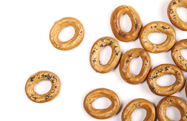 Salty pastries with poppy seeds isolated on white background