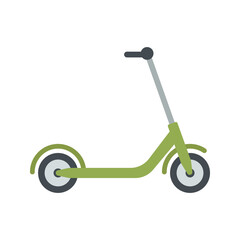 Green kick scooter flat vector illustration isolated on white background. Electric scooter icon