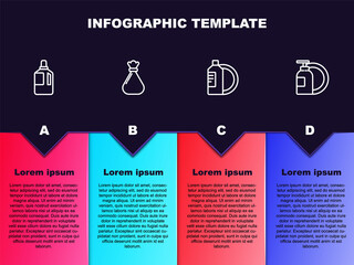 Set line Fabric softener, Garbage bag, Dishwashing liquid bottle and plate and . Business infographic template. Vector