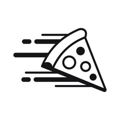 Pizza delivery icon, Piece pizza moving symbol, Food order service, Linear design for advertise, Apps and websites, Vector illustration