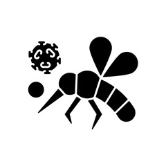 Insects black glyph icon. Dangerous poisonous bugs spread diseases. Blood infection. Biological risk. Mosquito spread viruses. Silhouette symbol on white space. Vector isolated illustration