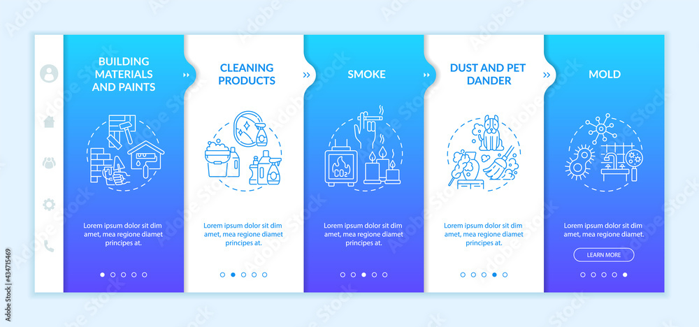 Poster household air pollution onboarding vector template. responsive mobile website with icons. web page w