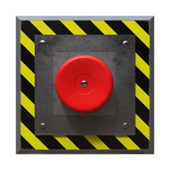 Red alarm button. Emergency stop button. 3D rendering. 3D illustration