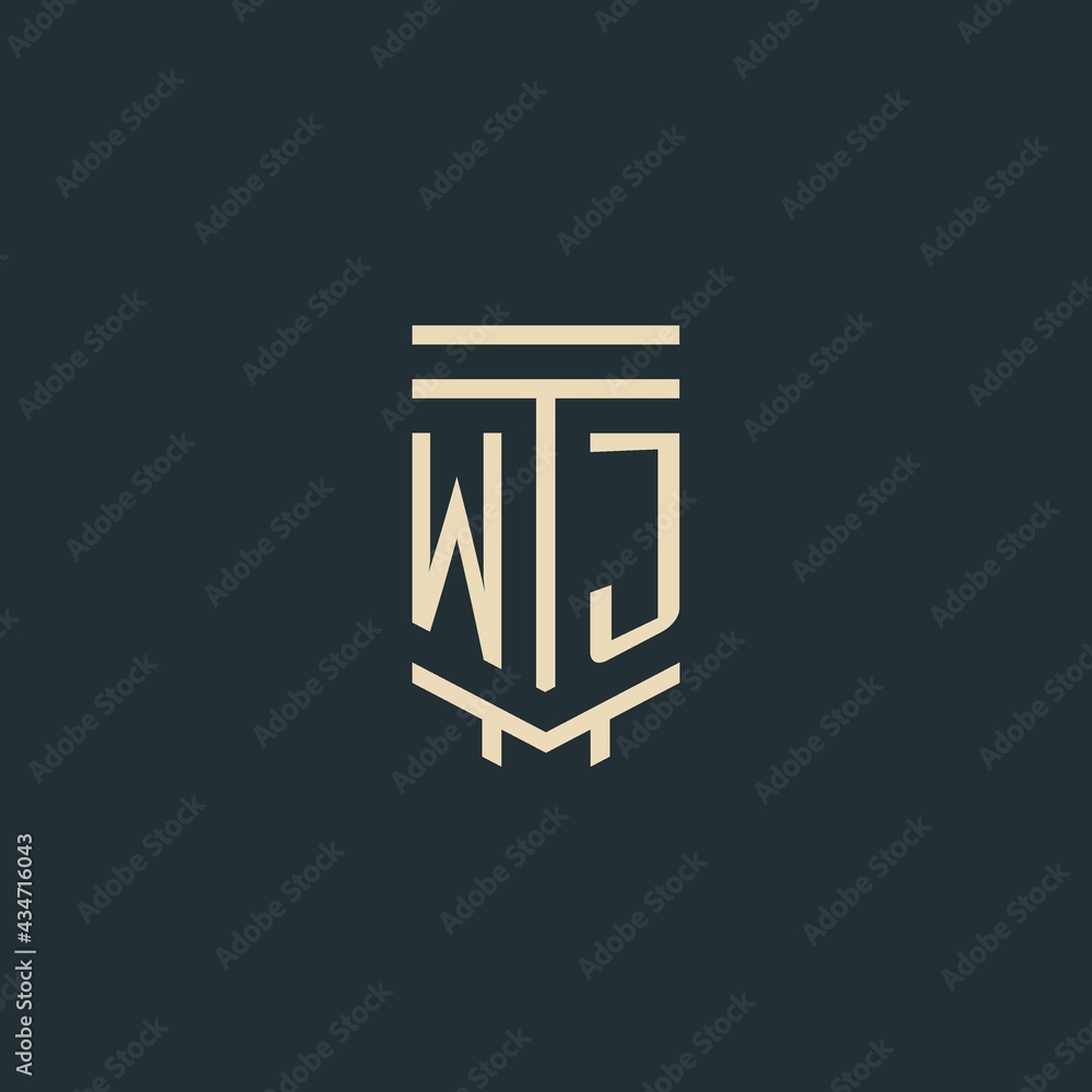 Wall mural wj initial monogram with simple line art pillar logo designs