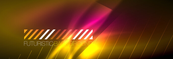 Neon glowing lines, magic energy and light motion background. Vector wallpaper template