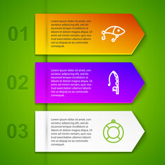 Set line Fishing lure, rod, Lifebuoy and Aquarium. Business infographic template. Vector