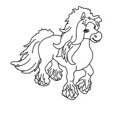 A cartoon animal. A horse on a white background. Close-up. Contour drawing, vector graphics.