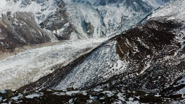Aerial shot of mountains and Rakhiot glacier by Nanga Parbat base camp