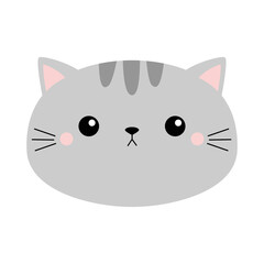 Cute cat icon. Gray kitten face head silhouette. Funny kawaii cartoon baby character. Happy Valentines Day. Notebook sticker print template. Flat design. White background. Isolated.